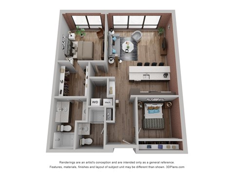 Floor plan for 2 beds, 2 baths, 1060 sqft